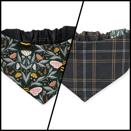 Honey Garden Bee-utiful Bees/Black Plaid Reversible Slip-on Scrunchie Bandana (Small)