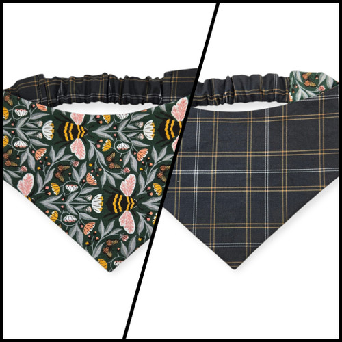 Honey Garden Bee-utiful Bees/Black Plaid Reversible Slip-on Scrunchie Bandana (Small/Medium)
