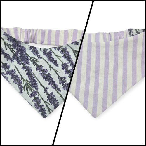 Shabby Chic Lavender Floral/Lavender Purple Stripe Reversible Slip-on Scrunchie Bandana (Small)