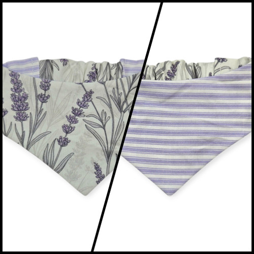 Elegant Lavender Floral/Purple Ticking Stripe Reversible Slip-on Scrunchie Bandana (X-Small/Small)