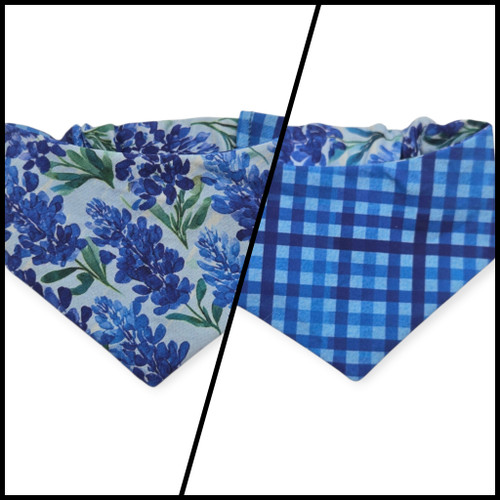 Watercolor Bluebonnet/Navy Weave Diagonal Plaid Reversible Slip-on Scrunchie Bandana (Small)