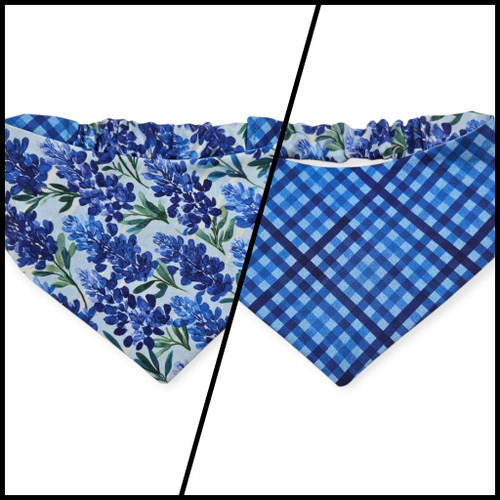 Watercolor Bluebonnet/Navy Weave Diagonal Plaid Reversible Slip-on Scrunchie Bandana (Medium)