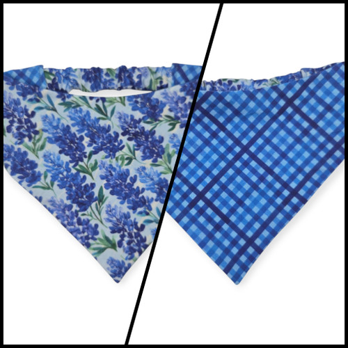 Watercolor Bluebonnet/Navy Weave Diagonal Plaid Reversible Slip-on Scrunchie Bandana (X-Large)
