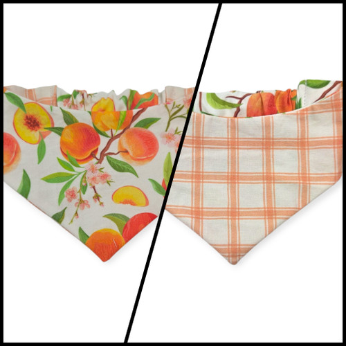 Peach Tree on White/Peach Windowpane Plaid Reversible Slip-on Scrunchie Bandana (Small)