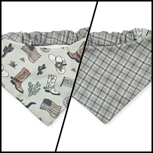 Little Cowboy/Gray Plaid Reversible Slip-on Scrunchie Bandana (Large)