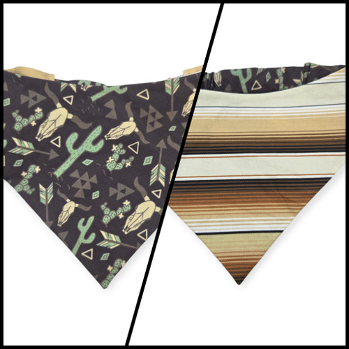 Western Elements on Mud/Brown Serape Reversible Slip-on Scrunchie Bandana (Medium/Large)