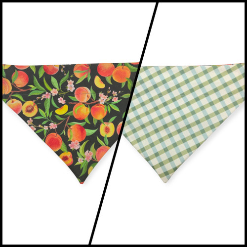Peach Tree on Black/Green & Blue Spring Plaid Reversible Slide-on Bandana (Large)