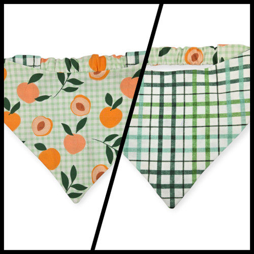 Peaches and Leaves Gingham Plaid/Multi Green Plaid Reversible Slip-on Scrunchie Bandana (X-Large)