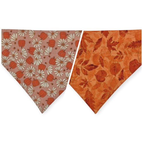 Daisy Pumpkins/ Orange Leaves Reversible Slide-on Bandana (Medium)