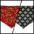 Red Poppy/Black Floral Geometric Tie-on Bandana (Large)