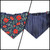 Red Poppies on Midnight Blue/Blue Pinstripe Reversible Slip-on Scrunchie Bandana (Small/Medium)