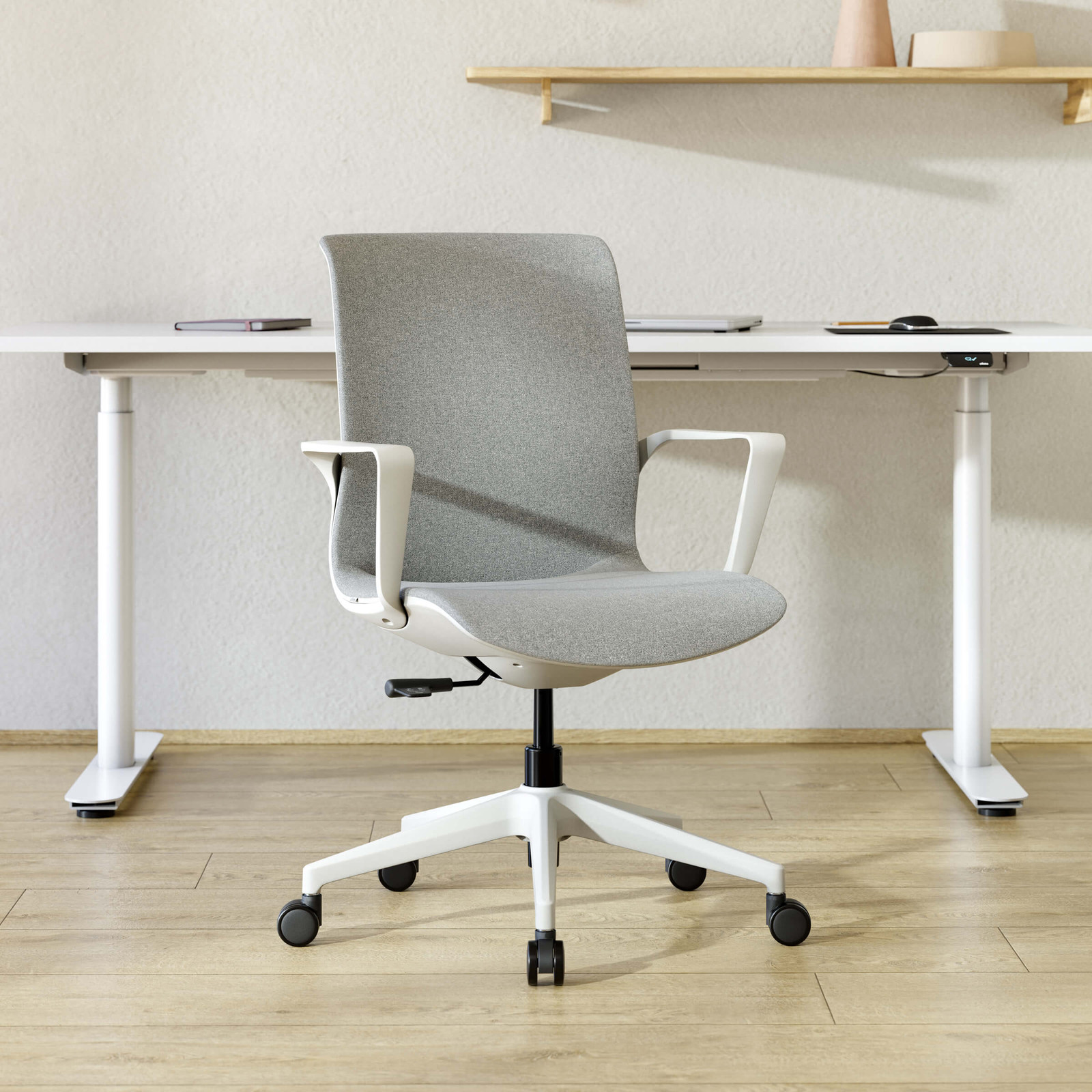 ofinto Flex Office Bürostuhl in Weiss mit Armlehnen - edles zeitloses Design mit ergonomischer Grundausstattung zum Einstiegspreis