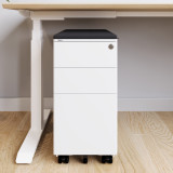 ofinto Büro-Korpus Weiss schmal schwarzes Kissen - mobiler Container mit 3 Schubladen und Schloss unter höhenverstellbarem Bürotisch Elevate