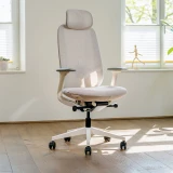 ofinto Bürostuhl Cloud in Weiss mit Armlehnen und mit Kopfstütze, ergonomischer Bürostuhl im hellen Home Office