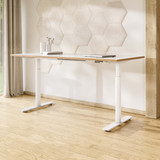 ofinto Bürotisch Rise mit Tischplatte Weiss-Holz und weissen Beinen mit Kabelmanagement