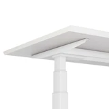 Frontansicht mit weissem T-Gestell und Weiss-Holztischplatte ohne Kabelmanagement-System