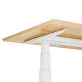 Frontansicht mit weissem T-Gestell und Natur-Holztischplatte ohne Kabelmanagement-System