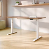 ofinto Elevate elektrisch höhenverstellbarer Schreibtisch mit weissen Beinen und Walnuss-Holzplatte mit Kabelmanagement-System