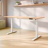 ofinto Elevate elektrisch höhenverstellbarer Schreibtisch mit weissen Beinen und Natur-Holzplatte mit Kabelmanagement-System