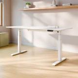ofinto Elevate elektrisch höhenverstellbarer Schreibtisch mit weissen Beinen und Weisser Holzplatte mit Kabelmanagement-System