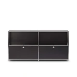 Cubox Sideboard, 2 Ebenen, 2 Klappen in Schwarz, Frontalansicht freigestellt auf weissem Hintergrund