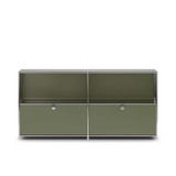 Cubox Sideboard, 2 Ebenen, 2 Klappen in Olivgrün, Frontalansicht freigestellt auf weissem Hintergrund