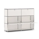 Cubox Sideboard, 3 Ebenen, 4 Klappen in Weiss, Schrägansicht mit geöffneten Klappen freigestellt auf weissem Hintergrund