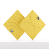 Cubox Soft Panel Sonnengelb mit elegantem Metallknopf, zwei Panels sich kreuzend