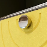 Cubox Soft Panel Sonnengelb, Detail des Filzes und edlem Metallknopf