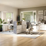 Cubox Regal mit Soft Panel Granitgrau, heller Raumteiler in freundlichem Homeoffice