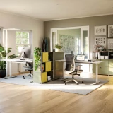Cubox Regal mit Soft Panel Sonnengelb, froehlicher Farbakzent im hellen Homeoffice