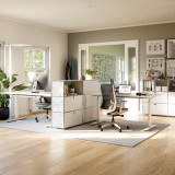 Cubox Regal mit Soft Panel Gletschergrau, dezenter Raumteiler in freundlichem Homeoffice