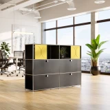 Cubox Sideboard mit Soft Panel Sonnengelb, kraeftiger Farbakzent im urbanen Grossraumbuero