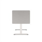 ofinto Akustik-Trennwand grau 80cm x 60cm montiert am höhenverstellbaren Schreibtisch Elevate - Seitenansicht Anwendungsbeispiel Büro-Setup