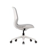 ofinto Flex Office in Weiss ohne Armlehnen Seitenansicht - geschwungene Silhouette zeigt die ergonomische Formgebung und atmungsaktive Stoffpolsterung