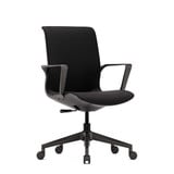 ofinto Flex Office in Schwarz mit Armlehnen - Schrägansicht schlankem Design für moderne Home Office und flexible Bürokonzepte