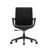 ofinto Flex Office in Schwarz mit Armlehnen - Frontalansicht des minimalistischen Bürostuhls mit ergonomischer Sitzfläche