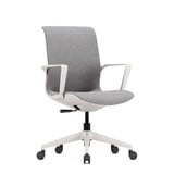 ofinto Flex Office in Weiss mit Armlehnen - Schrägansicht schlankem Design für moderne Home Office und flexible Bürokonzepte