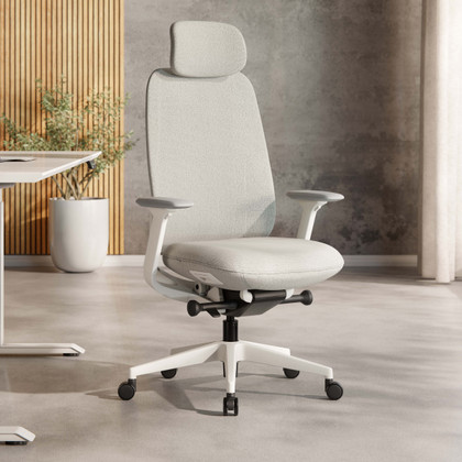 ofinto Bürostuhl Cloud in Weiss mit Armlehnen und mit Kopfstütze, ergonomischer Bürostuhl