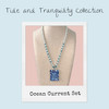 Collection title page for the Ocean Current Necklace Set featuring vintage lampwork glass pendant, blue agate spacers, and glass pearls displayed on jewelry bust.