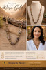 Mesa Gold jewelry collection flyer featuring the handcrafted picture jasper and gold-toned hematite necklace in styled, mannequin, and model photographs with product details.