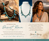 Full close-up of the Desert Rain necklace showing turquoise and blue apatite chips, copper-colored freshwater pearls, and five dangling aqua crystal accents.