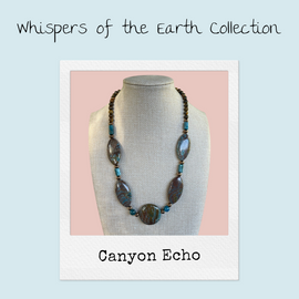 Canyon Echo necklace with Blue Line Jasper, Apatite, and Tiger’s Eye – handcrafted 20-inch artisan gemstone jewelry by Stone & Story Jewelry.