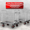 Heavy-Duty Warehouse Cage Trolley Dual Handle with Mesh Sides