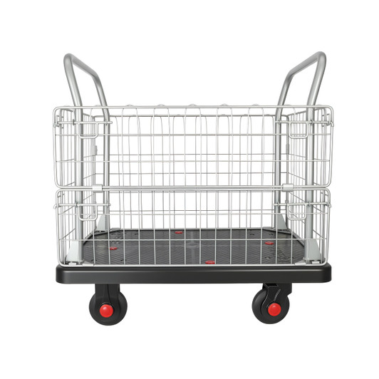 Heavy-Duty Warehouse Cage Trolley ??Dual Handle with Mesh Sides