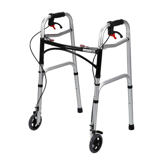Foldable Aluminium Walker with Wheels and Hand Brakes