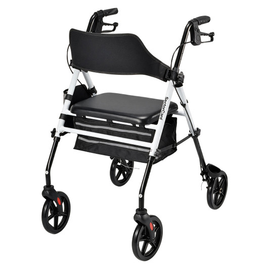 SectorCare Foldable 4 Wheel Rollator Walker with Seat 136kg White