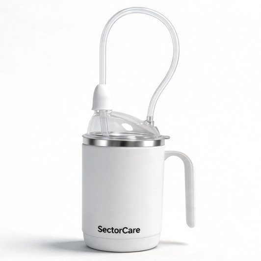 SectorCare 3 in 1 Spill Proof Feeding Cup 450ml with Long Straw White