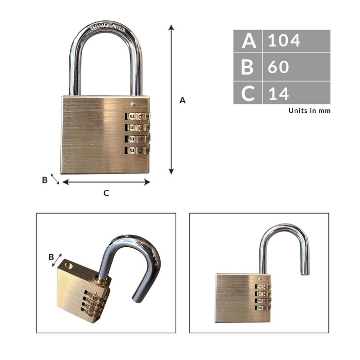 Brass High-Security Passcode Padlock 105x60x14mm