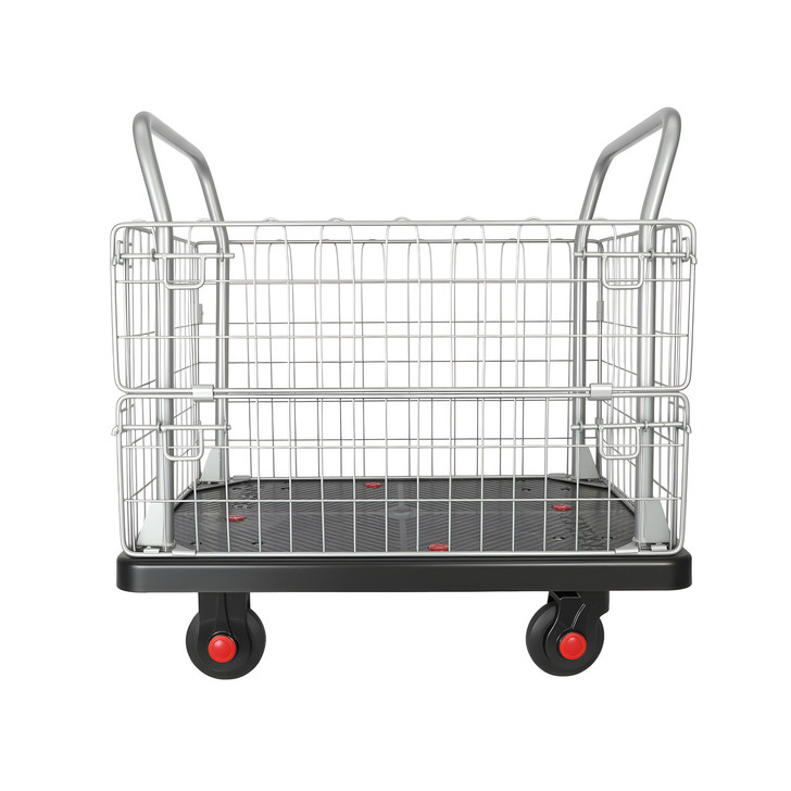 Heavy-Duty Warehouse Cage Trolley Dual Handle with Mesh Sides